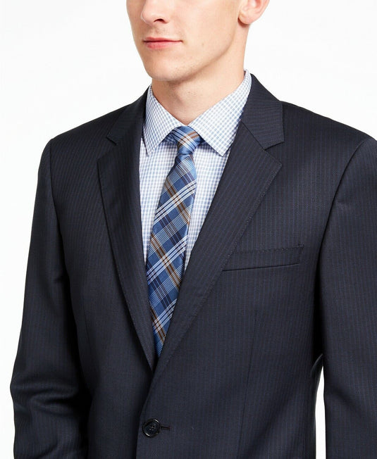 Translation missing: en.Hugo Boss Henry 182 Men's Slim-Fit Navy Blue Stripe Suit Jacket 38