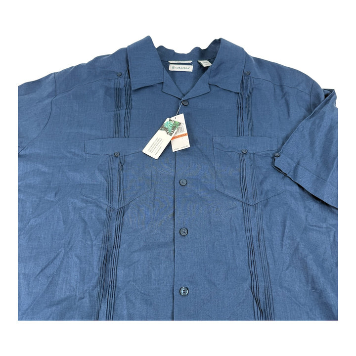 Translation missing: en.Cubavera Men's Big &amp; Tall 4-Pocket 100% Linen Guayabera Shirt Ensign Blue-3XLT