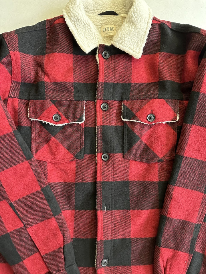 Translation missing: en.Hedge Men's Sherpa Lined Plaid 25V9 Woven Jacket Red Plaid- Size Medium
