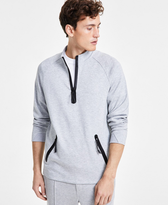Translation missing: en.Alfani Sweatshirt Size Large Grey Heather Men's Alfatech Quarter-Zip Stretch