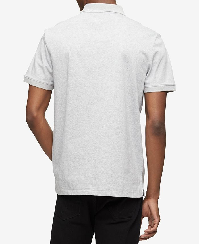 Translation missing: en.Calvin Klein Men's Reg-Fit Smooth Cotton Monogram Logo Polo Shirt Grey Htr-XL