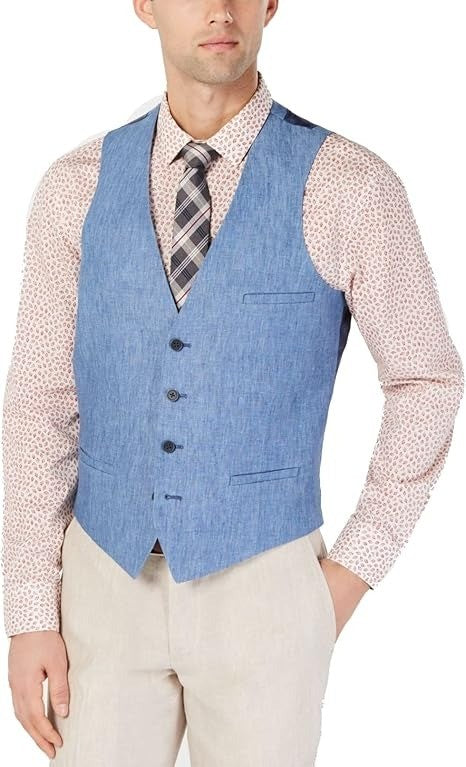 Translation missing: en.Bar III Suit Vest Mens Size Large 40-42R Blue Solid Slim-Fit Linen
