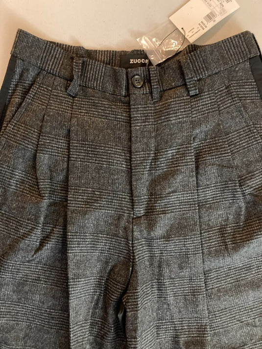 Translation missing: en.ZUCCa 7 GROSGRAIN COMBINATION Drop Crotch Cropped Pleated Trousers Grey-Medium