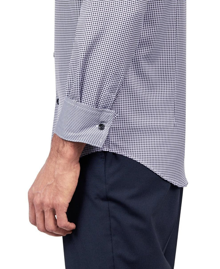 Translation missing: en.Construct Mens Slim Fit Gingham Performance Stretch Dress Shirt Black-16-16.5 34