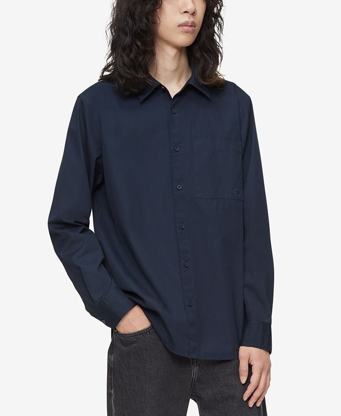 Translation missing: en.Calvin Klein Mens Solid Patch Pocket Button Down Easy Shirt Serenity Blue-Medium