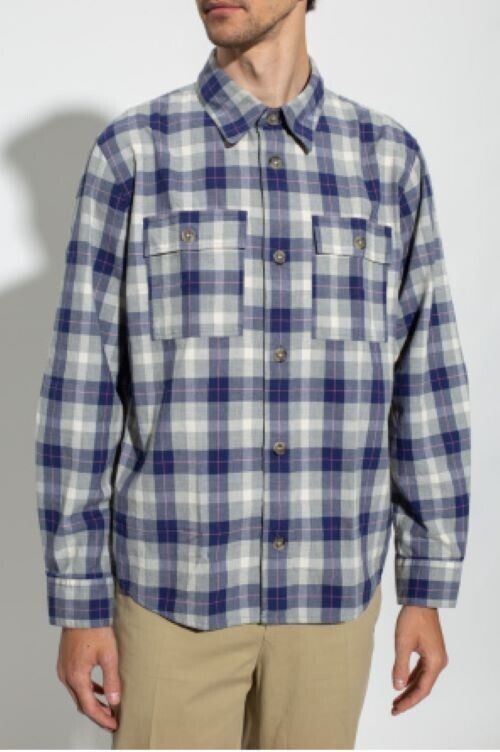 Translation missing: en.A.P.C. Bastian Plaid Two-Pocket Button-Up Overshirt Blue/Grey Multi-2XL