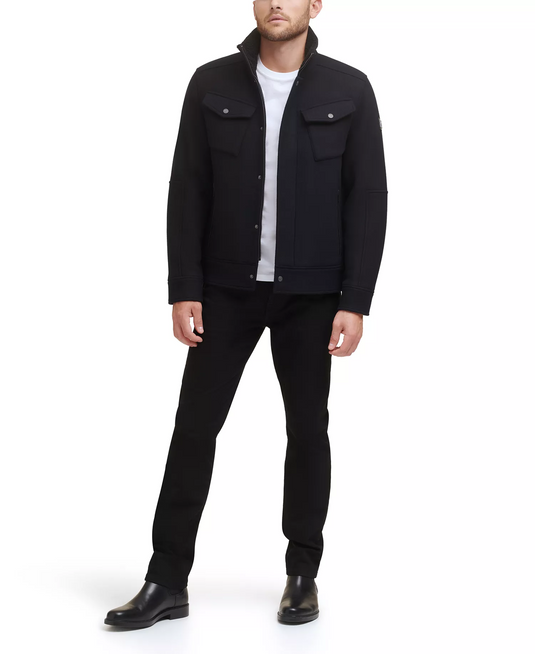 Translation missing: en.Kenneth Cole Mens Textured Wool Blend Sherpa Inner Collar Jacket Black-Medium