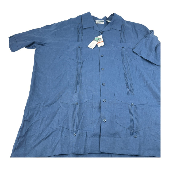 Translation missing: en.Cubavera Men's Big &amp; Tall 4-Pocket 100% Linen Guayabera Shirt Ensign Blue-3XLT