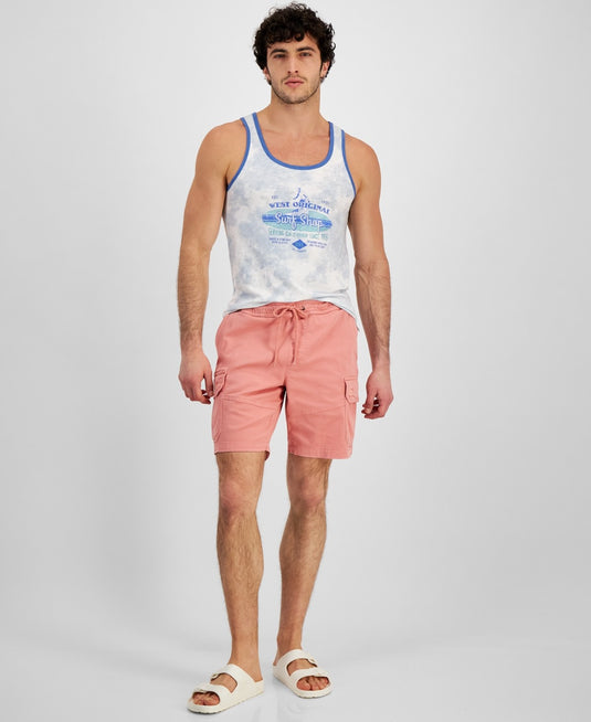 Translation missing: en.Sun + Stone Men's Cotton/Spandex 8" Cargo Shorts in Coral Garden-Size XL