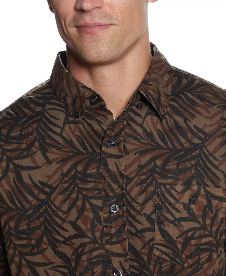 Translation missing: en.Weatherproof Vintage Men's All Cotton Leaf Print Woven Shirt in Raindrum-Small