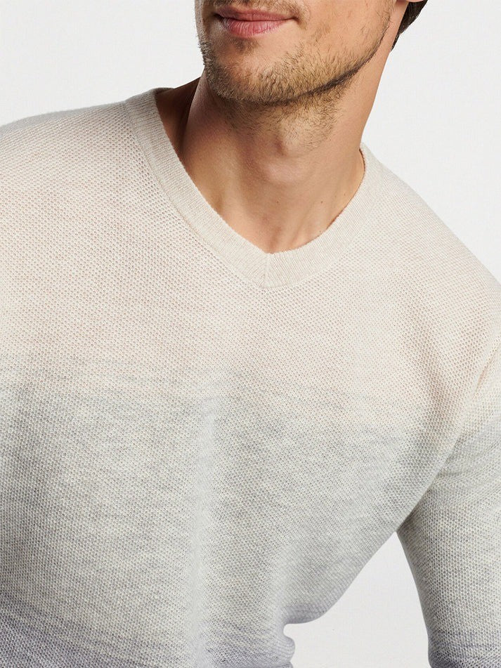Translation missing: en.Peter Millar Crown Crafted Camden High V Neck Striped Sweater British Gray-Large