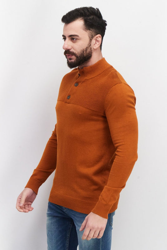 Translation missing: en.Club Room Men's Button Mock Neck Sweater Deep Rust-Large