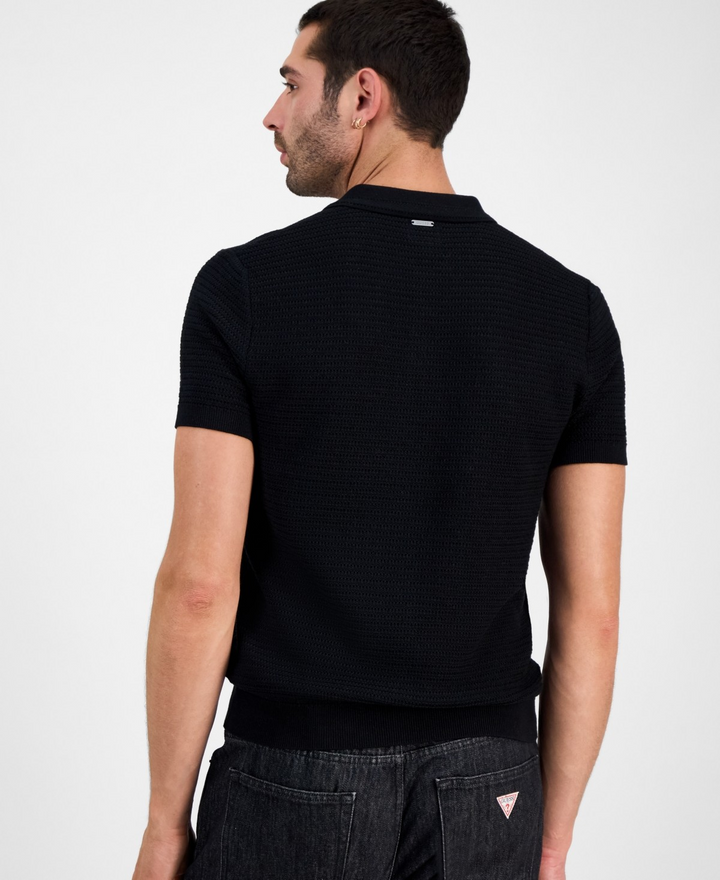 Translation missing: en.Guess Men's Raymond Short Sleeve Textured Polo Shirt Jet Black-Small