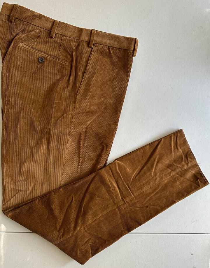 Translation missing: en.The Mens Store Designer Stretch Corduroy Regular Fit Pants Lt Brown-38R Unhemmed
