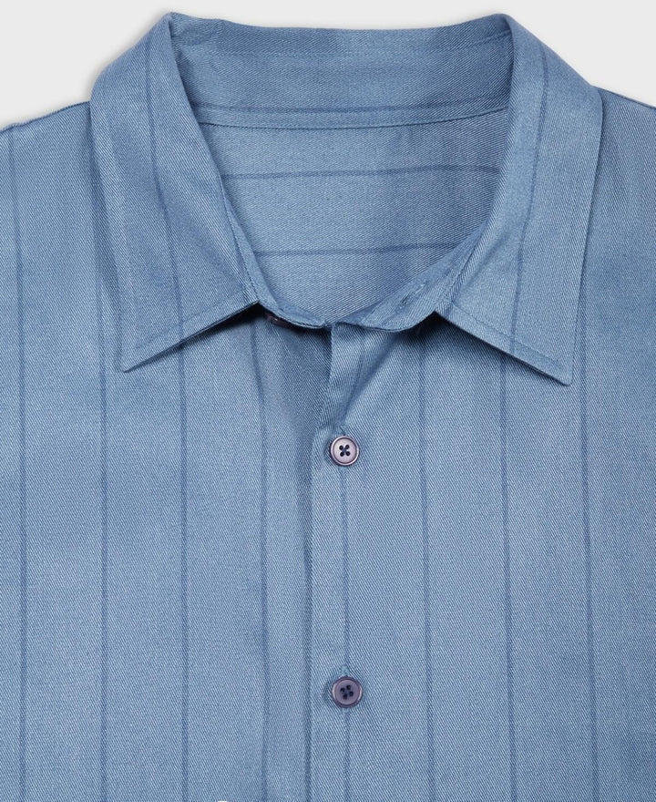 Translation missing: en.Mode of One Mens Relaxed-Fit Striped  Woven Button Shirt Blue Asphalt-Medium