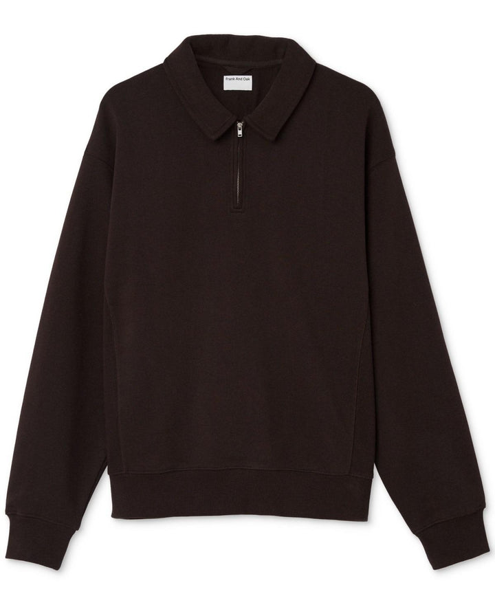 Translation missing: en.Frank And Oak Men's Loose-Fit 1/2-Zip French Terry Sweatshirt Chocolate Torte-XL