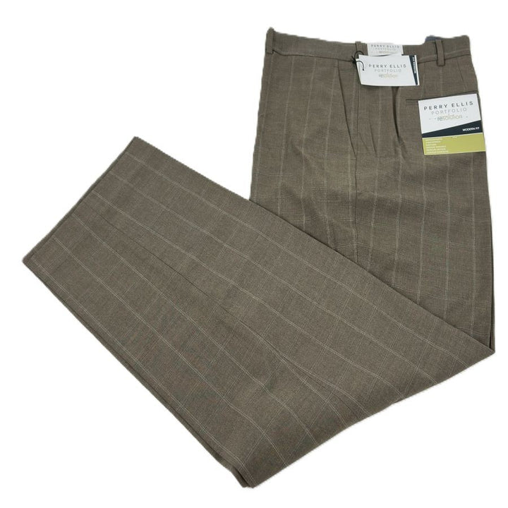 Translation missing: en.Perry Ellis Portfolio Men's Modern-Fit Resolution Dress Pants Dk Beige-40/30