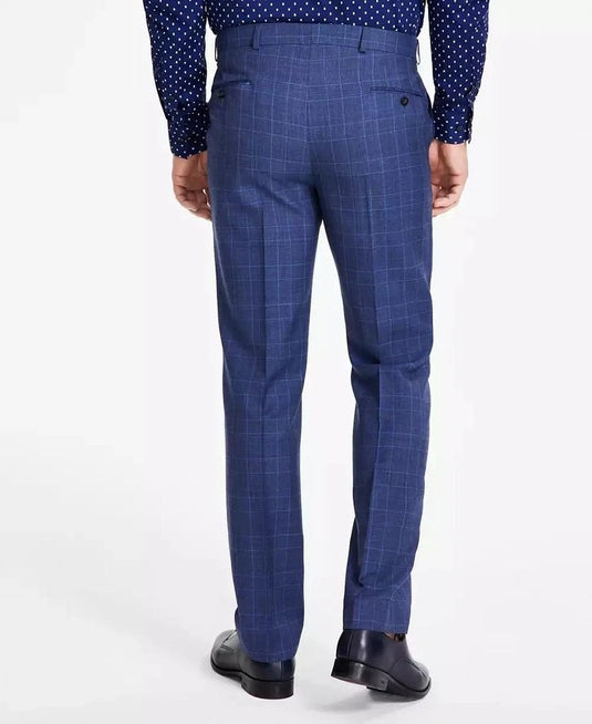 Translation missing: en.Michael Kors Malone Dress Pants Mens 38x32 Blue Plaid Reg-Fit Stretch Wool-Blnd