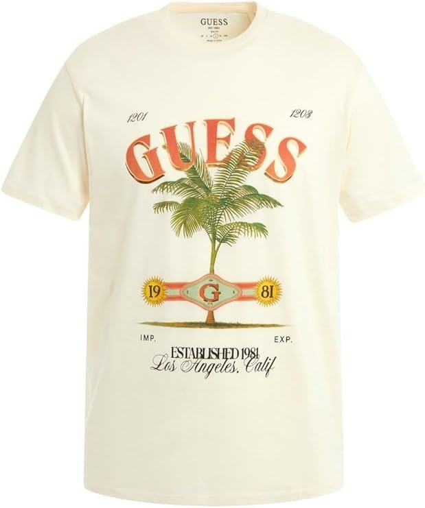 Translation missing: en.Guess Men's Palm Tree Graphic Short-Sleeve Crewneck T-Shirt - Pearl White-Small