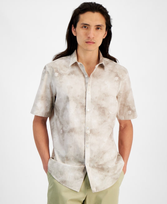 Translation missing: en.Alfani Men's Regular-Fit Stretch Watercolor Petal-Print Poplin Shirt Multi-Small