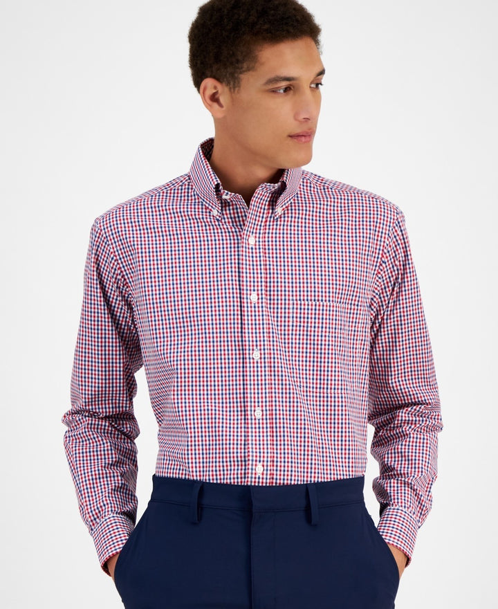 Translation missing: en.Club Room Dress Shirt Men's 17 34/35 Red Navy Regular-Fit Gingham All Cotton