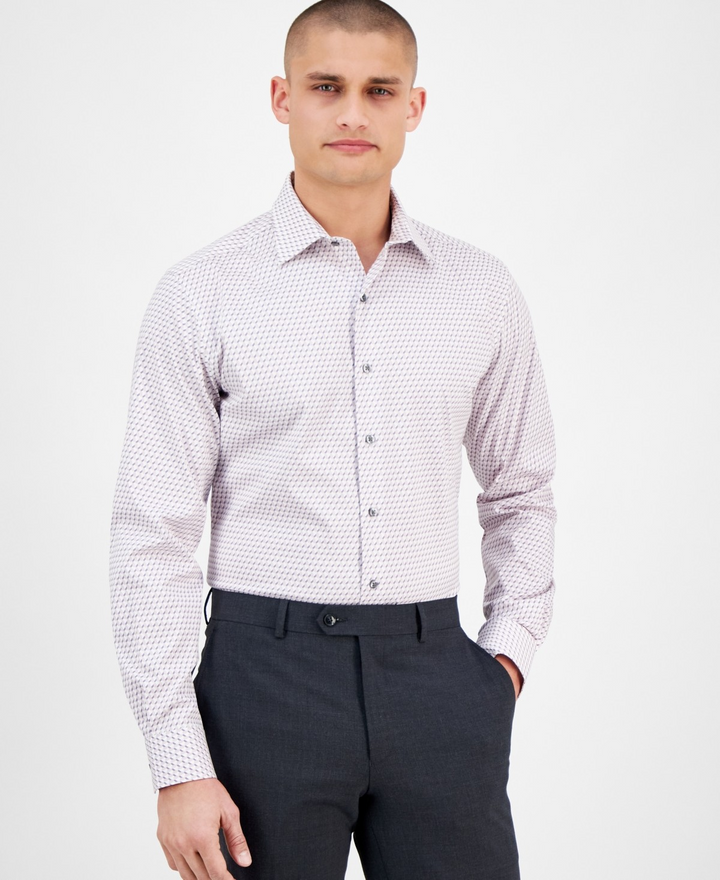 Translation missing: en.Alfani Men's Geo-Print Dress Shirt Slim Fit White Lilac Stretch-14-14.5 32/33