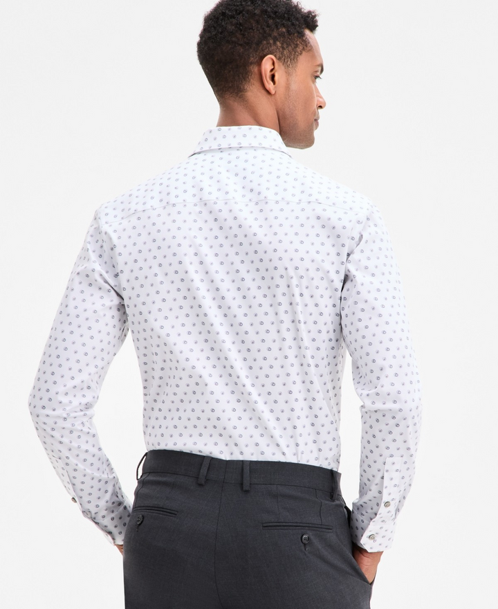 Translation missing: en.Alfani Men's Geo-Print Dress Shirt Slim Fit White Lilac Stretch-14-14.5 32/33