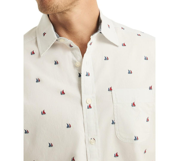 Translation missing: en.Nautica Men's Short Sleeve Button Front Sailboat Print Shirt Bright White-Medium