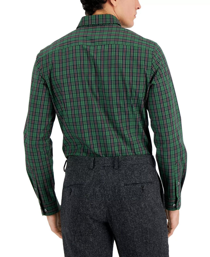 Translation missing: en.Club Room Mens Slim Fit 4-Way Stretch Plata Plaid Dress Shirt Green-Small