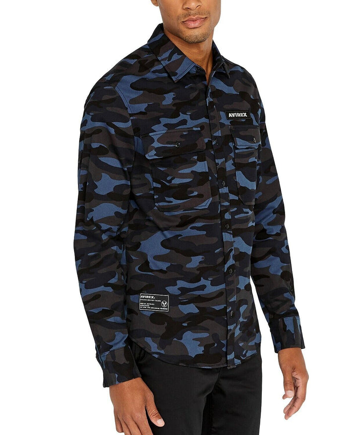 Translation missing: en.Avirex Men's Navy Camo Officer Woven Camo Shirt-Size Small