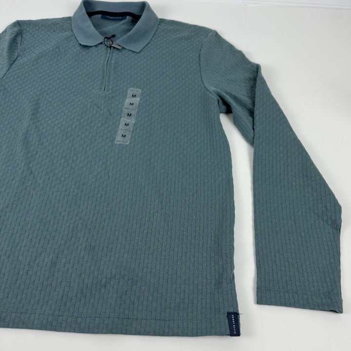 Translation missing: en.Perry Ellis Men's Long Sleeve Jacquard Quarter-Zip Polo Shirt Goblin Blue-Medium