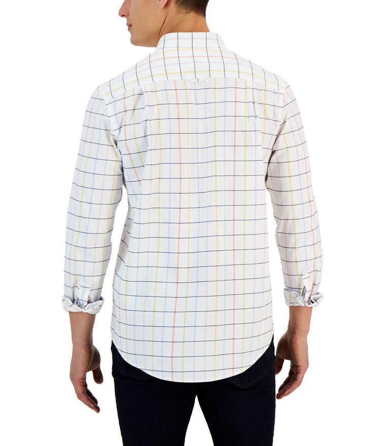 Translation missing: en.Club Room Timon Long Sleeve Multicolor Windowpane Oxford Shirt White Multi-Small
