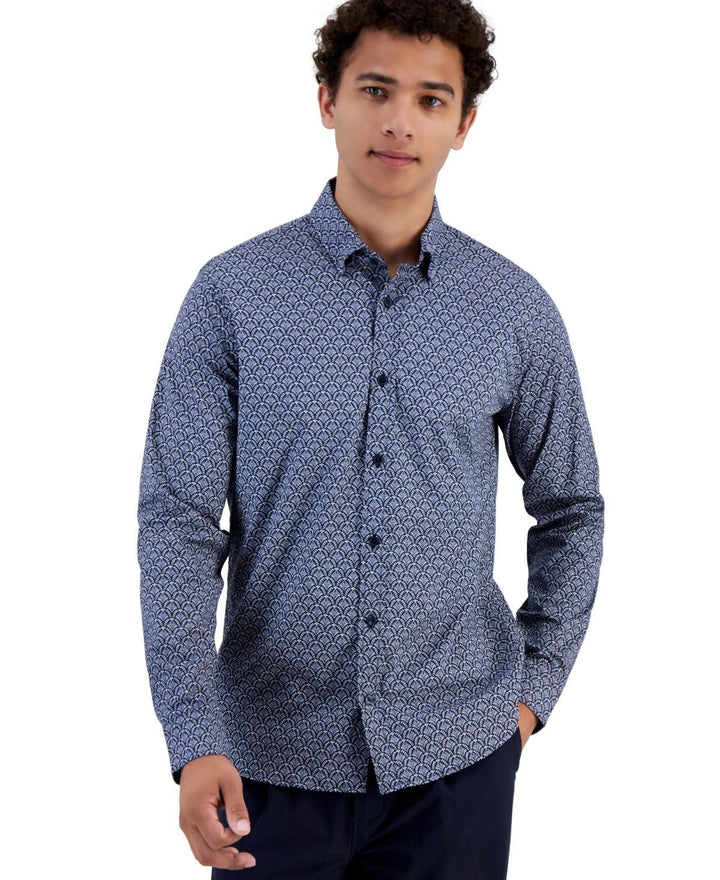 Translation missing: en.Matinique Men's Printed Long-Sleeve Regular-Fit Button-up Shirt Dark Navy-Small