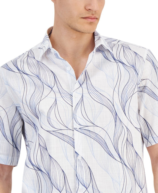 Translation missing: en.Alfani Button-Down Shirt Men's Small White Multi Regular-Fit Abstract Wave-Print