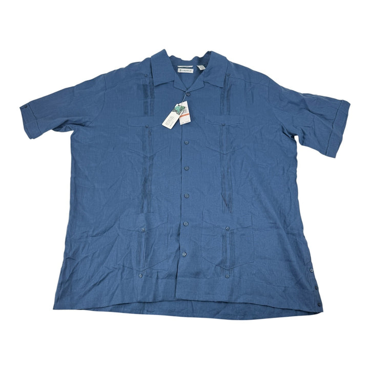 Translation missing: en.Cubavera Men's Big &amp; Tall 4-Pocket 100% Linen Guayabera Shirt Ensign Blue-3XLT
