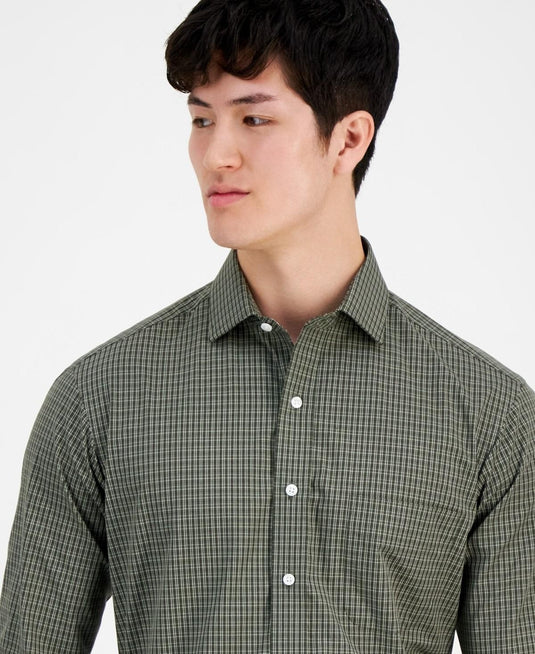 Translation missing: en.Club Room Men's Nano Check Performance Dress Shirt Olive/khaki-17.5 32/33