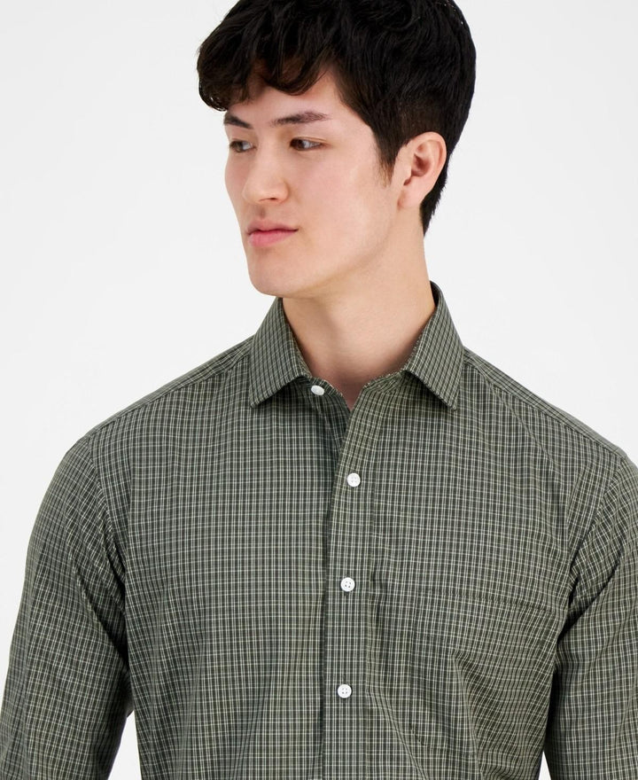 Translation missing: en.Club Room Men's Nano Check Performance Dress Shirt Olive/khaki-17.5 32/33