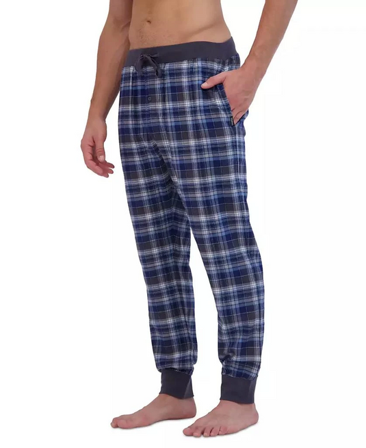 Translation missing: en.Hanes Men's 2-Pc. Henley Crew Top &amp; Ultra Soft Flannel Jogger Sleep Set Grey-XL