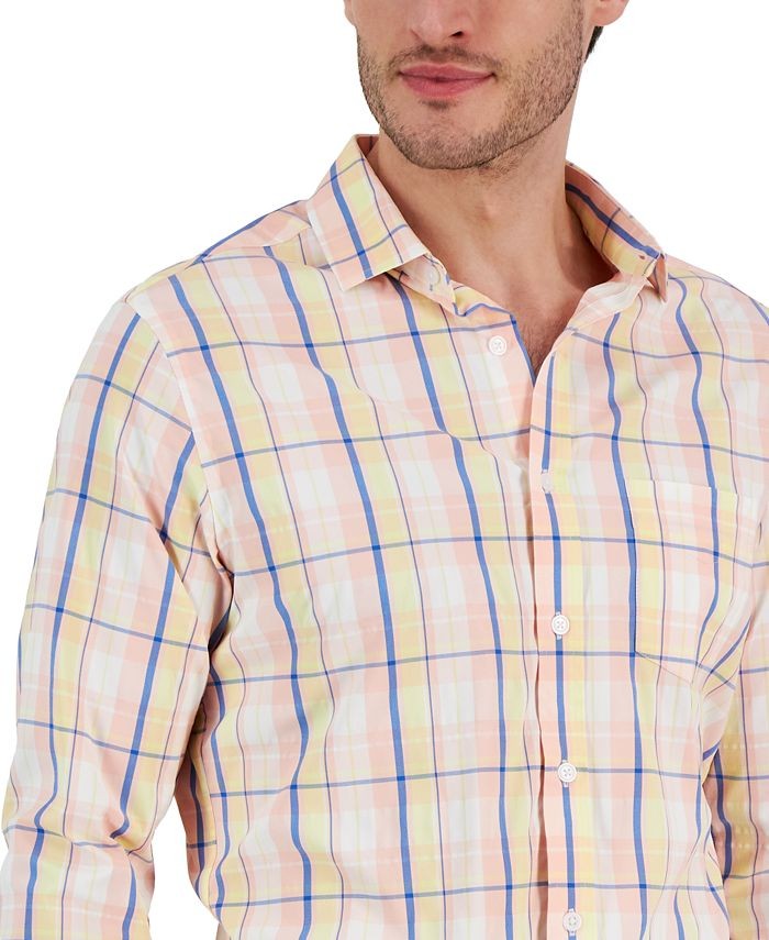 Translation missing: en.Club Room Men's Nila Classic-Fit Plaid Button-Down Tech Shirt Pink Combo-Medium