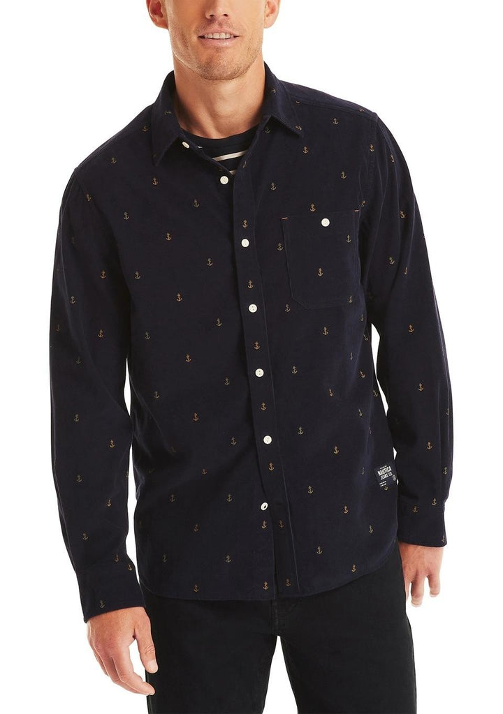 Translation missing: en.Nautica Men's Classic Fit Long Sleeve Corduroy Printed Shirt Navy Seas-Large