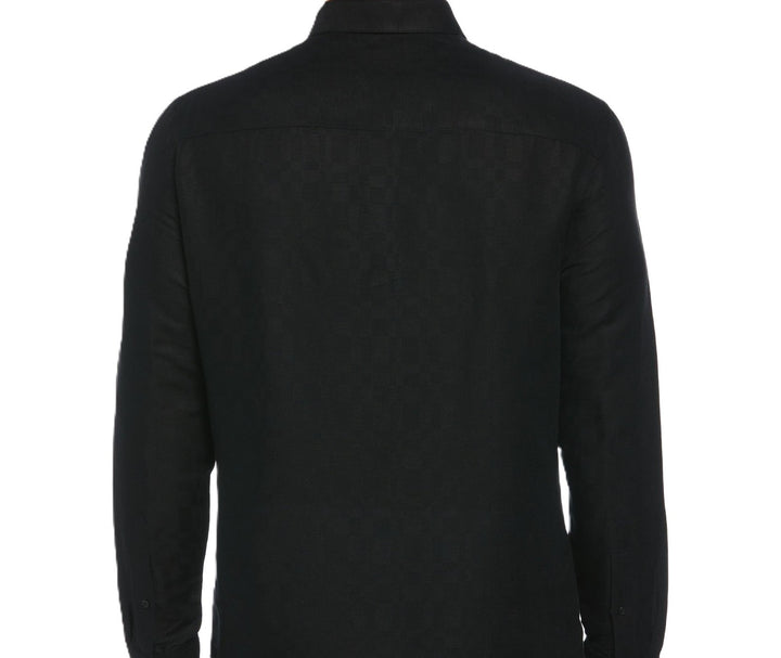 Translation missing: en.Cubavera Men's Long Sleeve Button Front Linen Blend Dobby Shirt Jet Black-Small