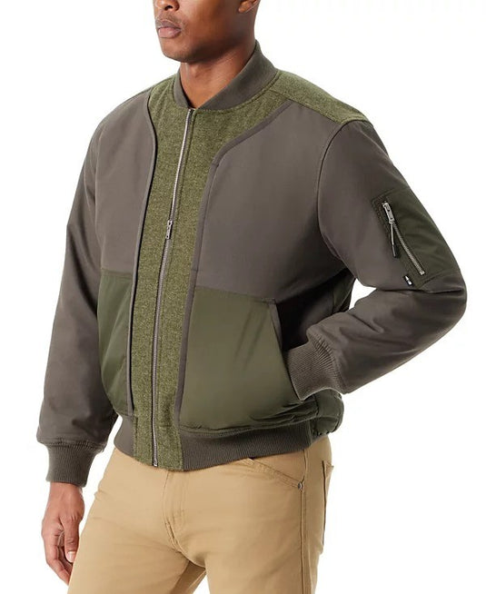 Translation missing: en.Bass Outdoor Bomber Jacket Mens Small Green Hero Mixed Media Zip-Front Bomber