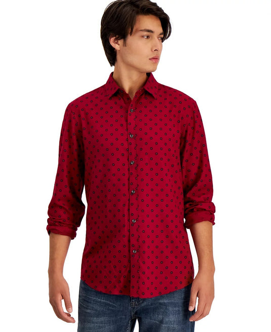 Translation missing: en.Alfani Men's Long-Sleeve Paloma Medallion-Print Shirt Red Heather - Small