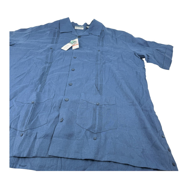 Translation missing: en.Cubavera Men's Big &amp; Tall 4-Pocket 100% Linen Guayabera Shirt Ensign Blue-3XLT