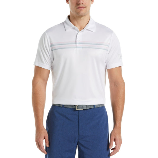 Translation missing: en.PGATour Men's Chest Stripe Short Sleeve Golf Polo White Multi-Small