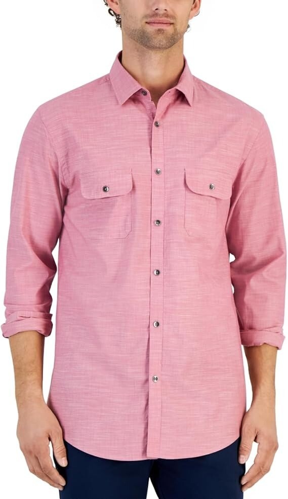 Translation missing: en.Alfani Men's Regular-Fit Solid Shirt Smudge Cranberry - XXL