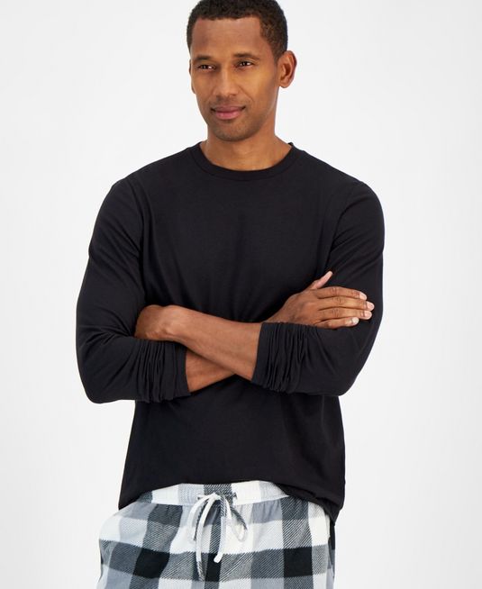 Translation missing: en.Club Room Men's Fleece 2Pc Plaid Pajama Set Black/White T-Shirt 2XL &amp; Pants XL