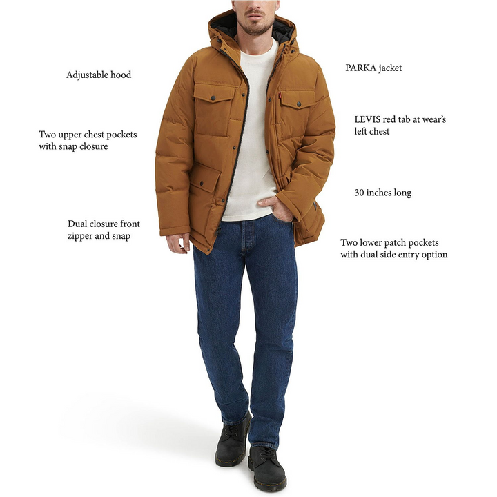 Translation missing: en.Levi's Men's Quilted Four Pocket Parka Hoody Jacket - Worker Brown-2XL