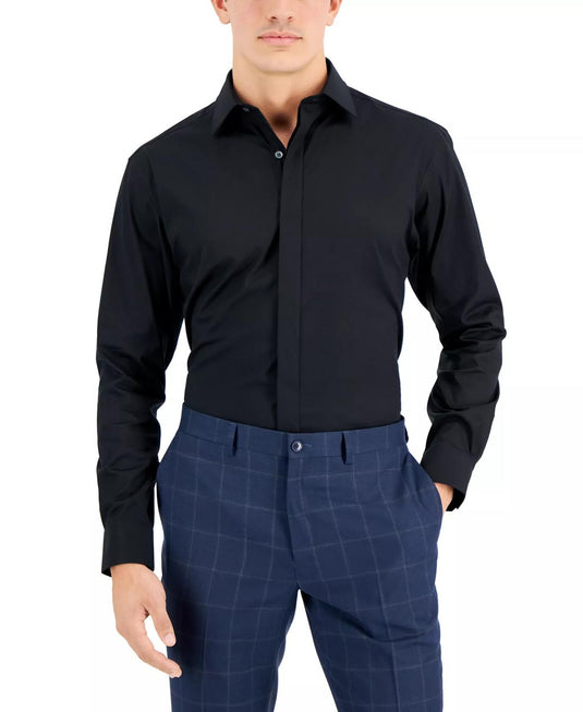 Translation missing: en.Alfani Slim fit Dress Shirt 16-16.5 32-33 Black Convertible-Cuff
