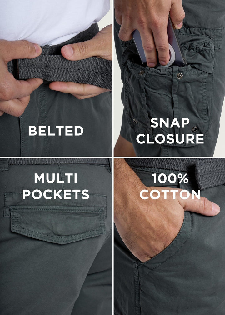 Translation missing: en.RAW X Men's Belted Classic Fit 12.5" Cotton Cargo Shorts Gray-34W